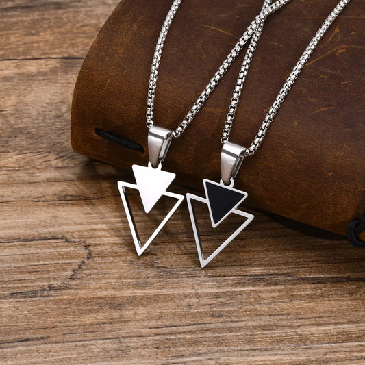 Men's Triangle Pendant Necklace for Boys, Waterproof Stainless Steel New Fashion Hollow Geometric Collar Male Gifts Jewelry