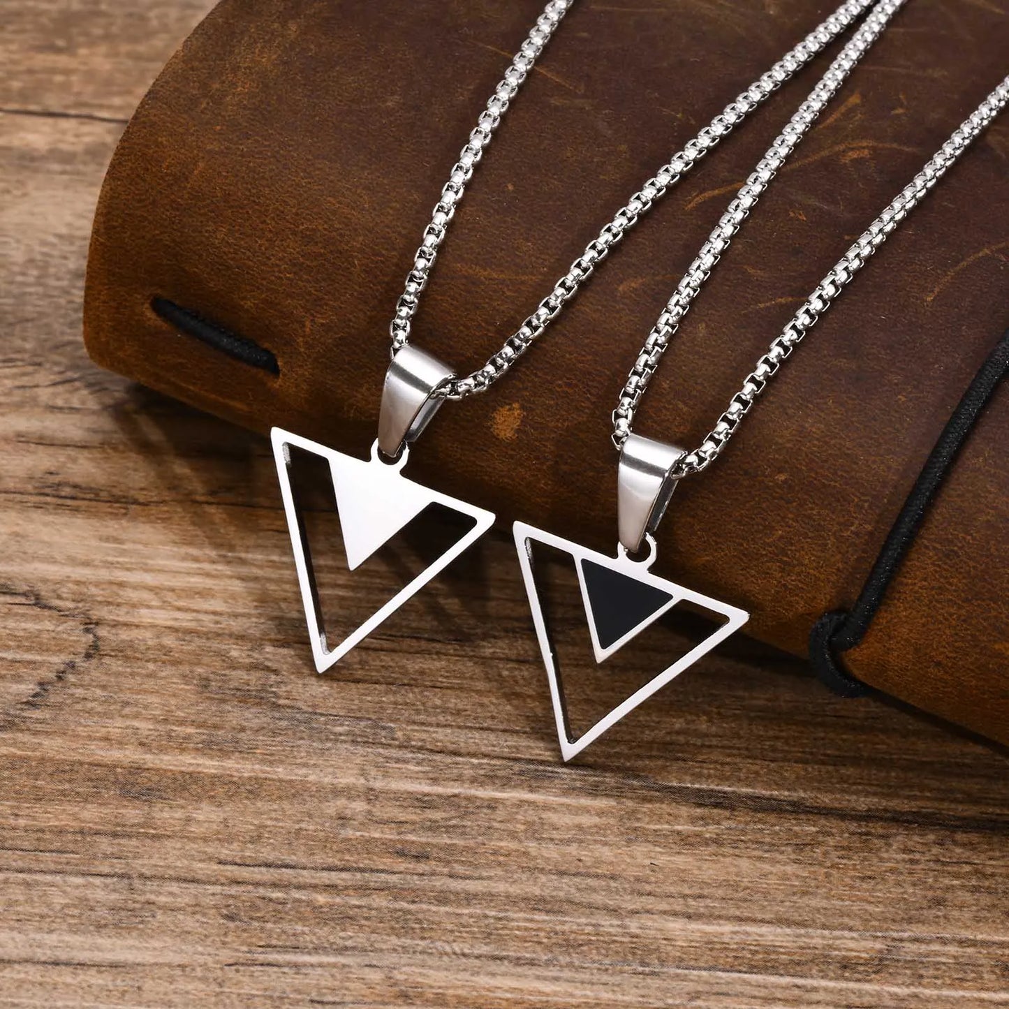 Men's Triangle Pendant Necklace for Boys, Waterproof Stainless Steel New Fashion Hollow Geometric Collar Male Gifts Jewelry