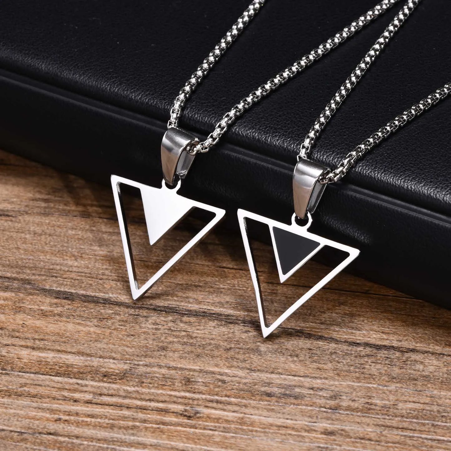 Men's Triangle Pendant Necklace for Boys, Waterproof Stainless Steel New Fashion Hollow Geometric Collar Male Gifts Jewelry